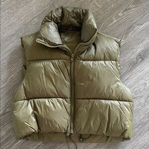 Olive Green Cropped Puffer Vest
